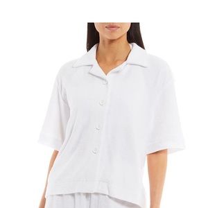 NWT Gianni Bini Kaycie Button Front Camp Collar Short Sleeve Terry Cloth Shirt